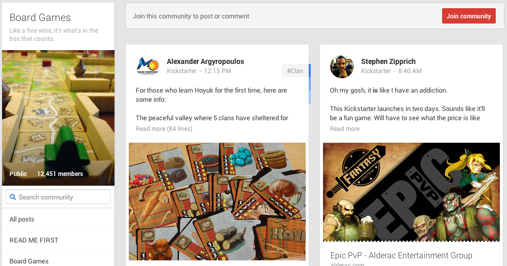 board games google plus screenshot